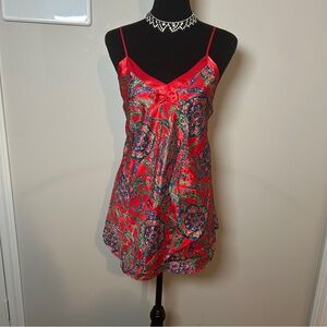 Y2K M.T. Morgan Taylor Red Paisley Satin Slip Dress | Size S